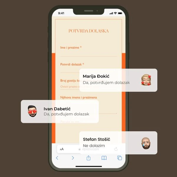 Primer online pozivnice za vencanje sa potvrdom dolaska
